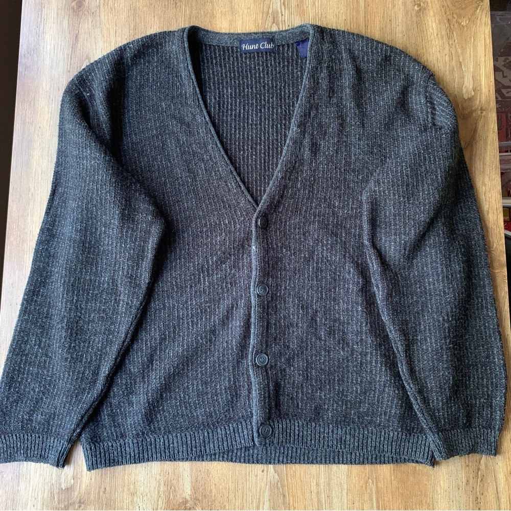 Vintage Hunt Club Wool Knit Cardigan XL Grey
